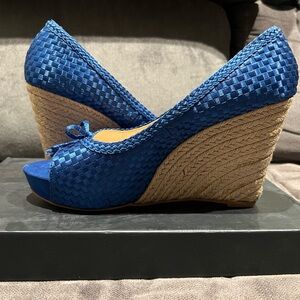 Blue Woven Wedge Sandals